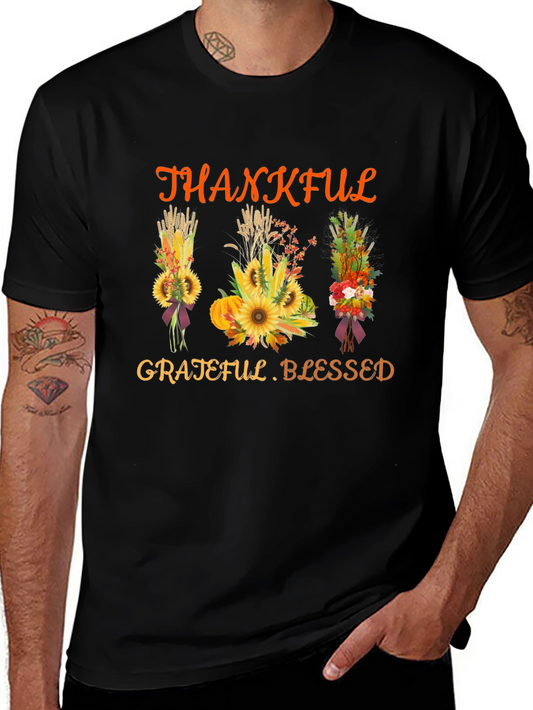Thankful Grateful Blessed Thanksgiving Graphic Tee