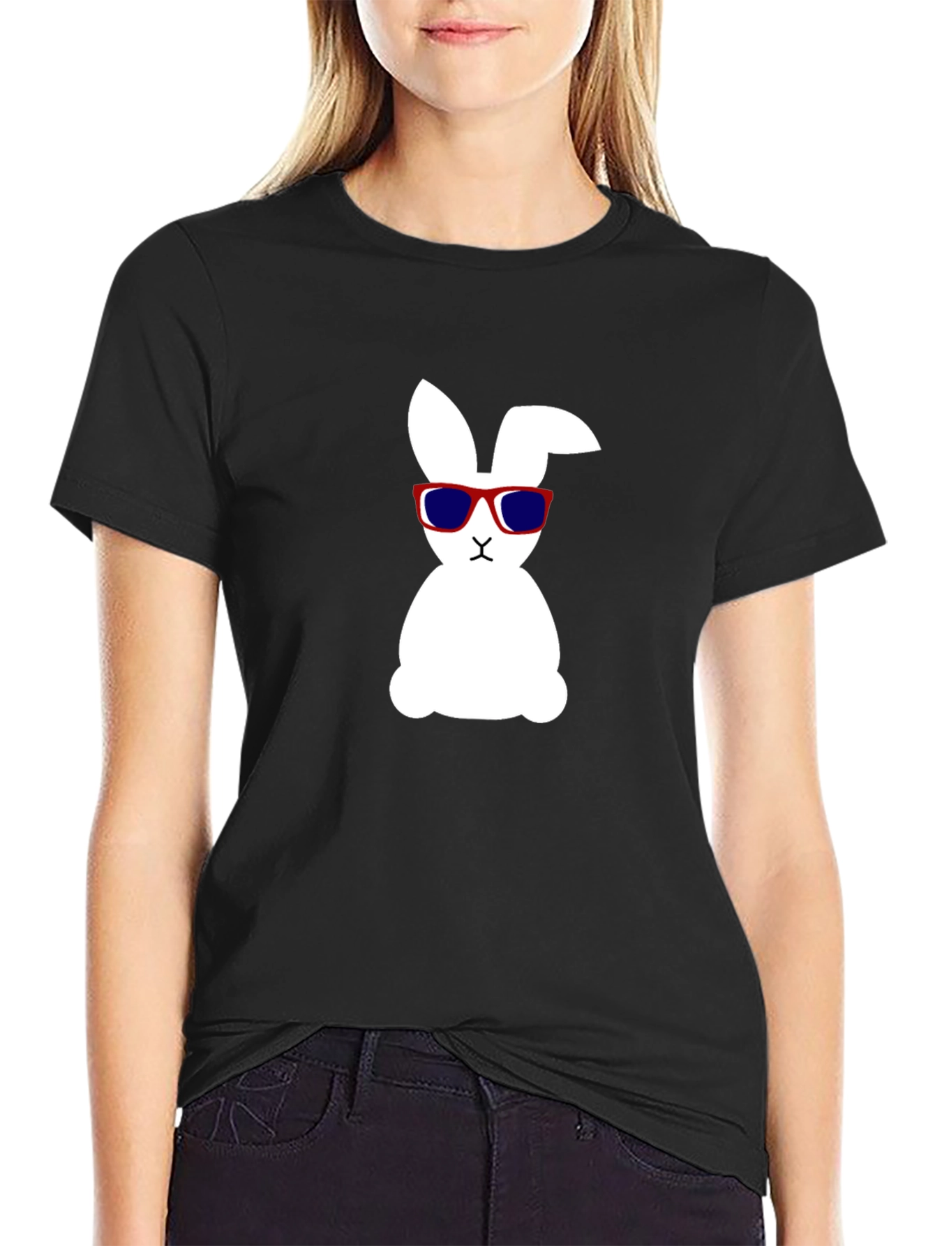 Cool Bunny Graphic Tee - Black Cotton Shirt