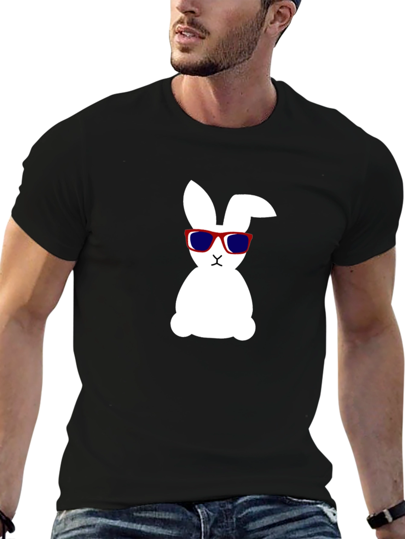 Cool Bunny Graphic Tee - Black Cotton Shirt