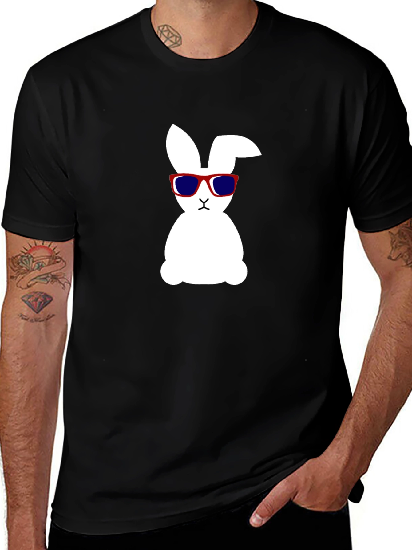 Cool Bunny Graphic Tee - Black Cotton Shirt