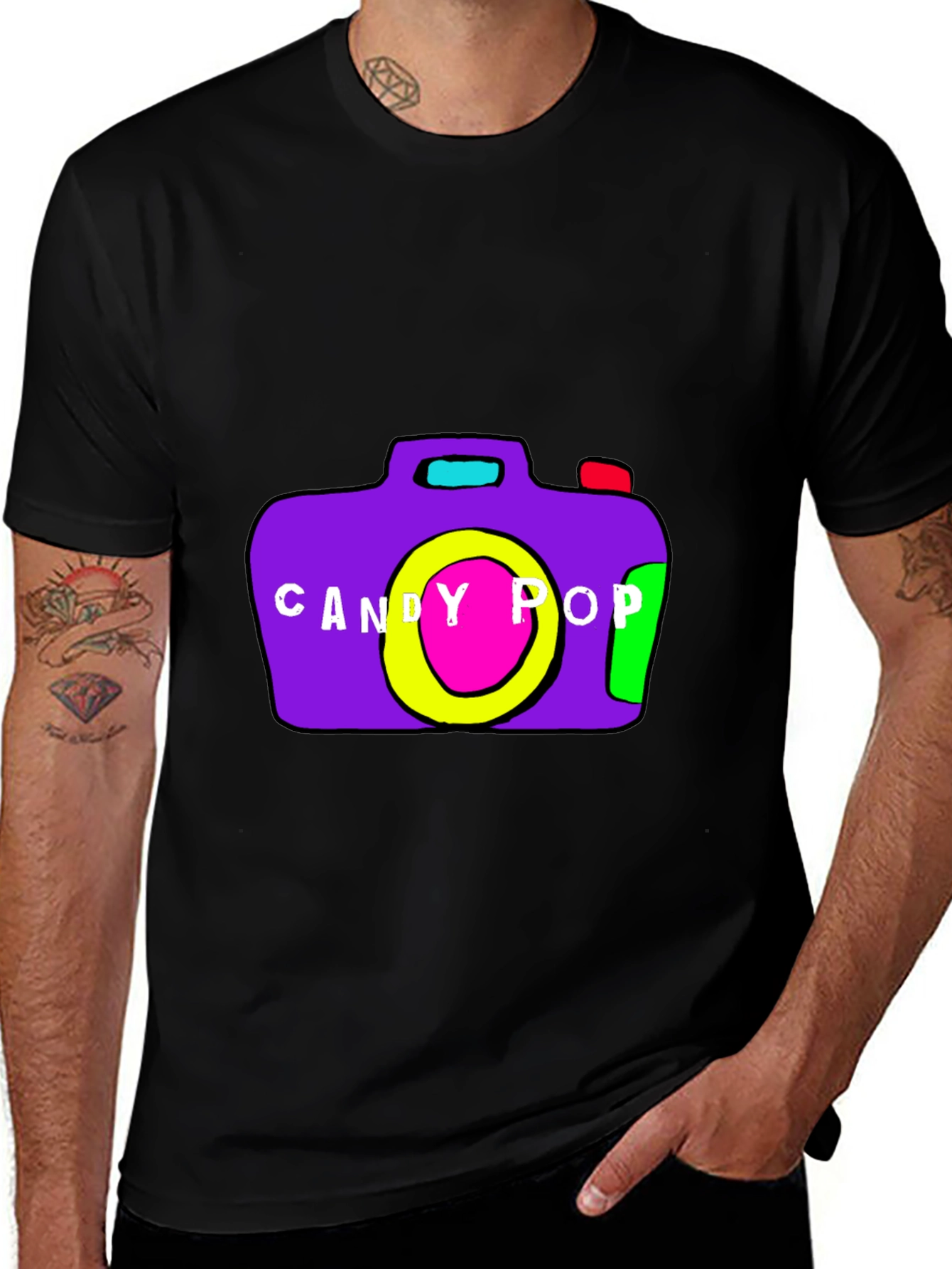 Candy Pop Camera Graphic Tee - Black