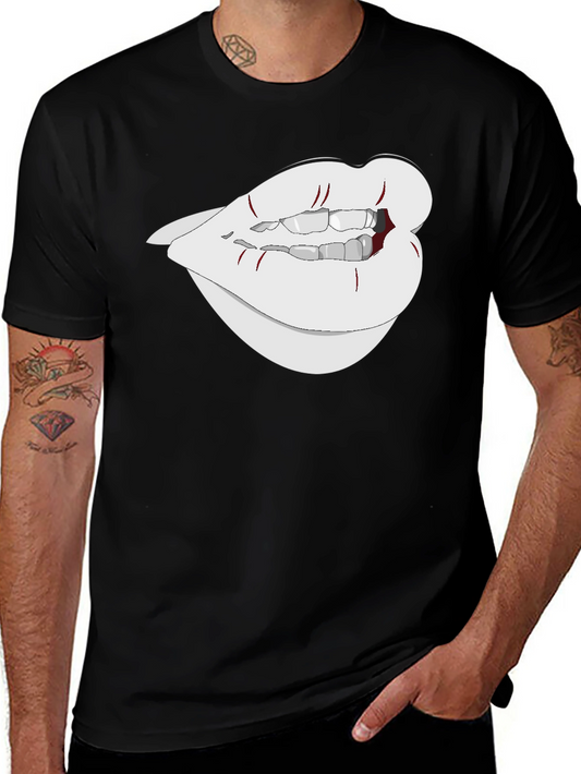 Graphic Lips Tee - Black Cotton Blend