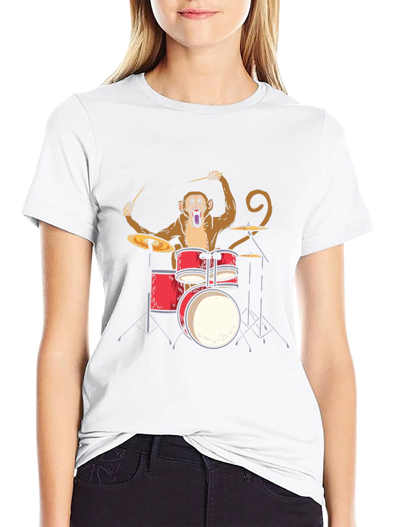 Monkey Drummer Graphic Tee - Black Cotton T-Shirt