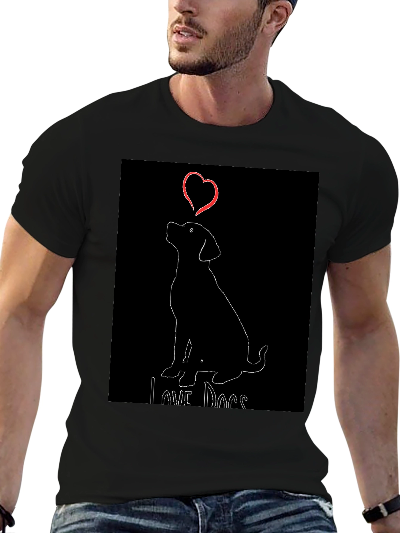 Love Dogs Black T-Shirt with Cute Dog Graphic