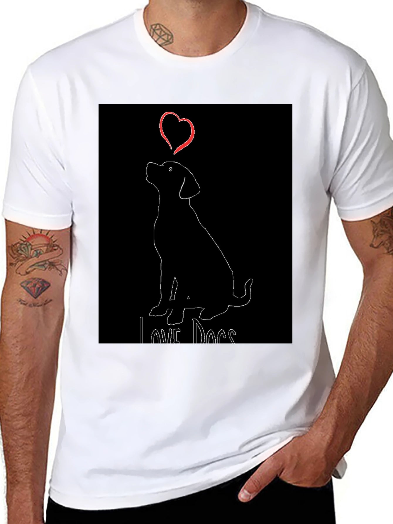 Love Dogs Black T-Shirt with Cute Dog Graphic