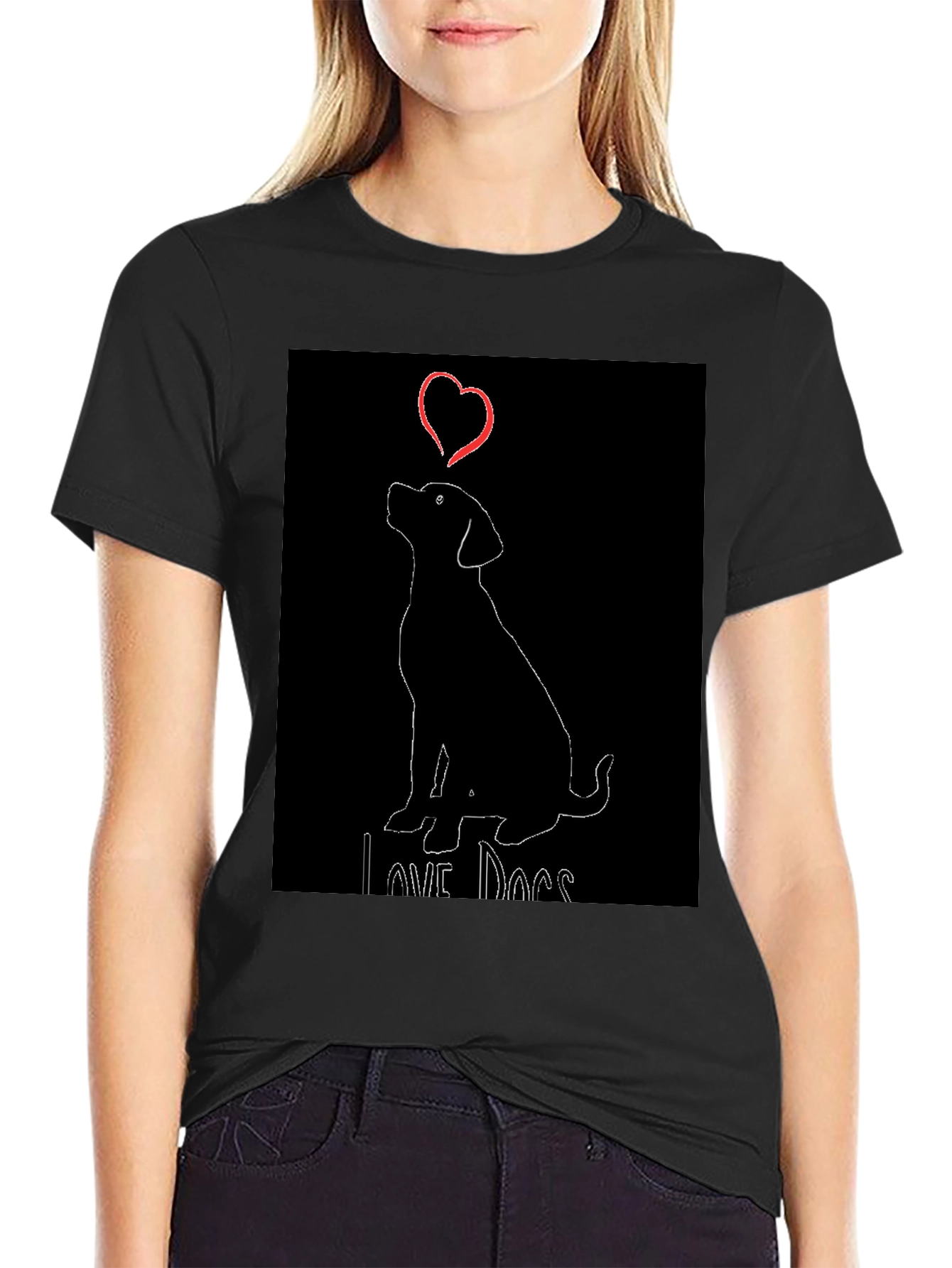 Love Dogs Black T-Shirt with Cute Dog Graphic