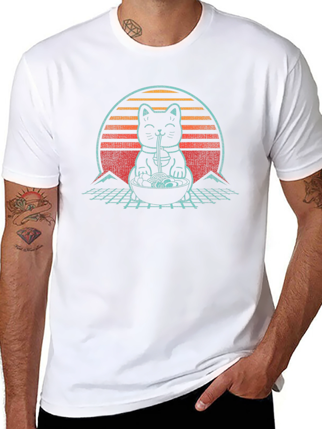 Ramen Cat T-Shirt - Retro Japanese Style