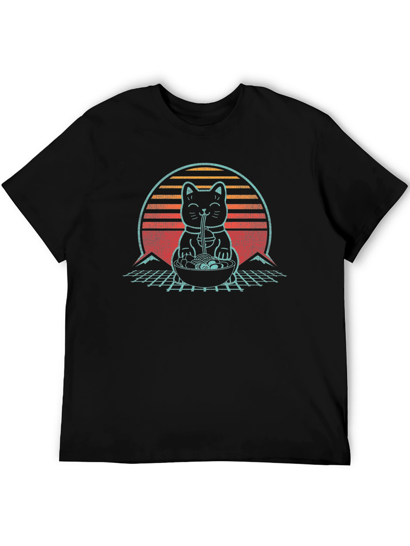 Ramen Cat T-Shirt - Retro Japanese Style