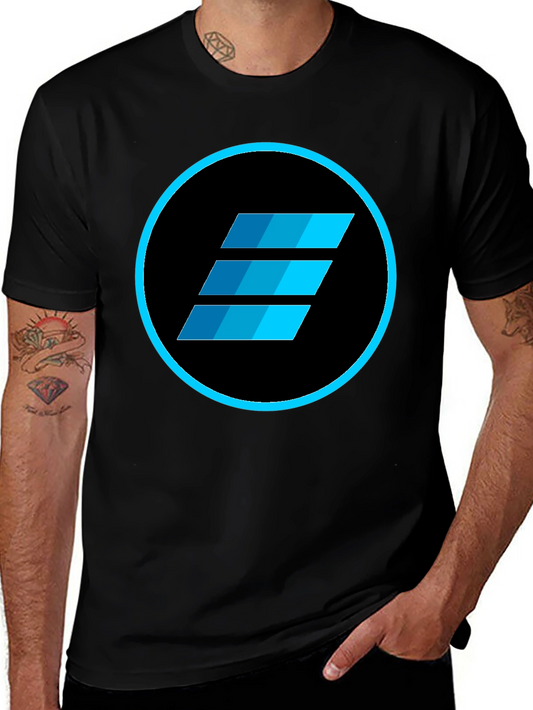 Mens Black T-Shirt with Blue Abstract Circle Logo