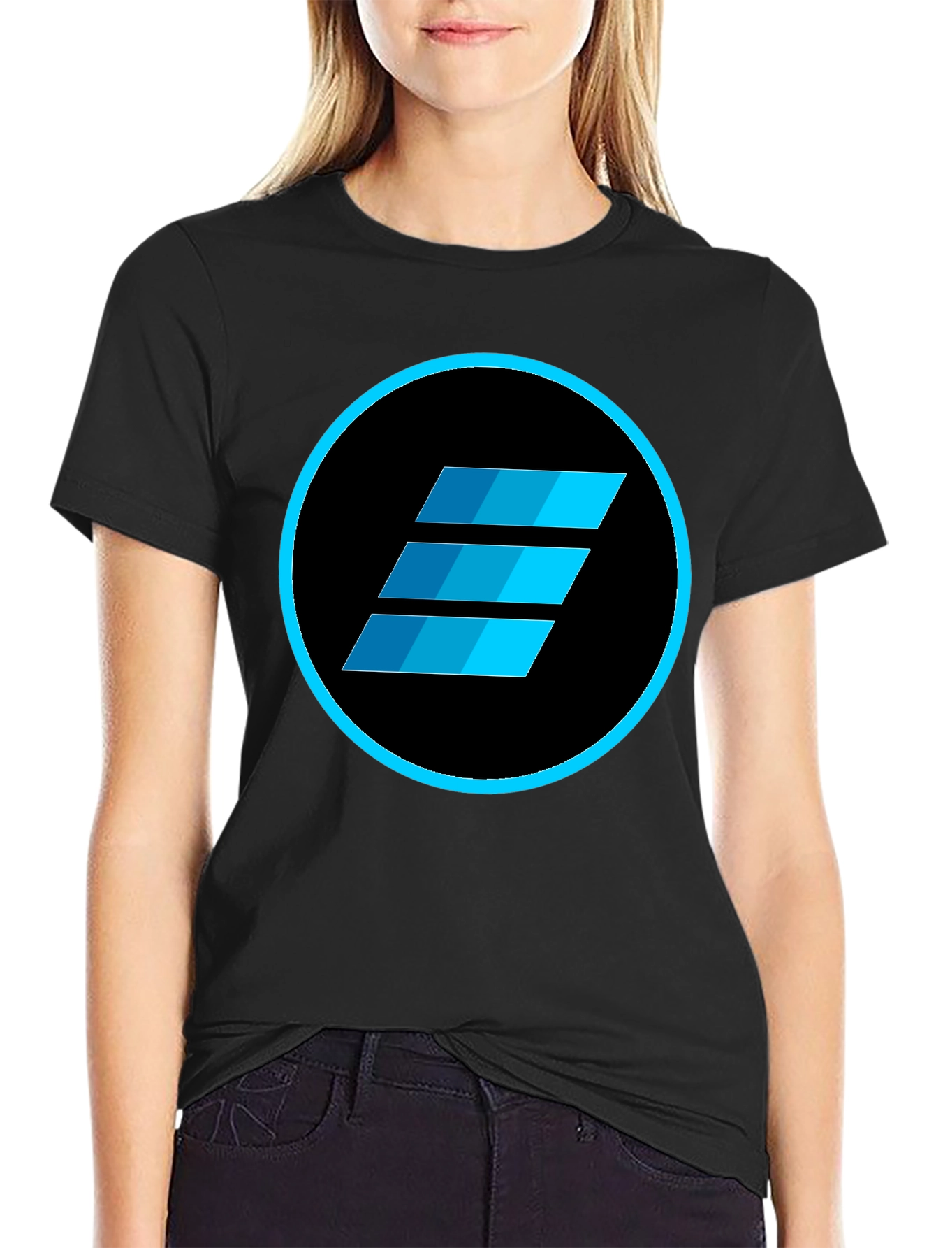 Mens Black T-Shirt with Blue Abstract Circle Logo