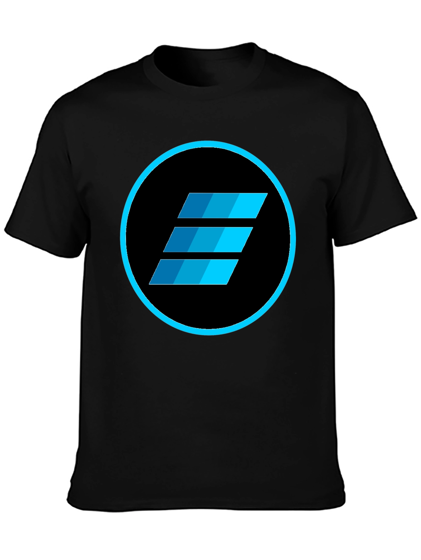 Mens Black T-Shirt with Blue Abstract Circle Logo