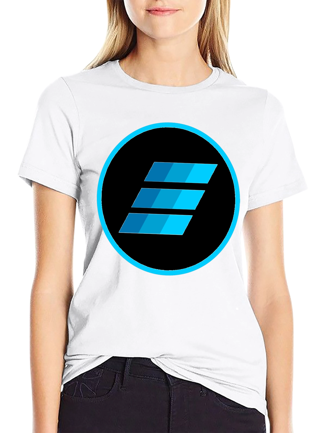 Mens Black T-Shirt with Blue Abstract Circle Logo