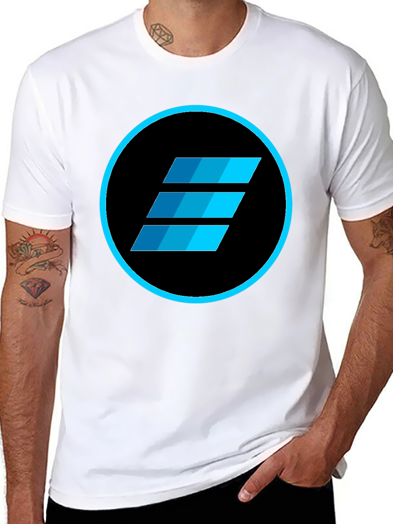 Mens Black T-Shirt with Blue Abstract Circle Logo