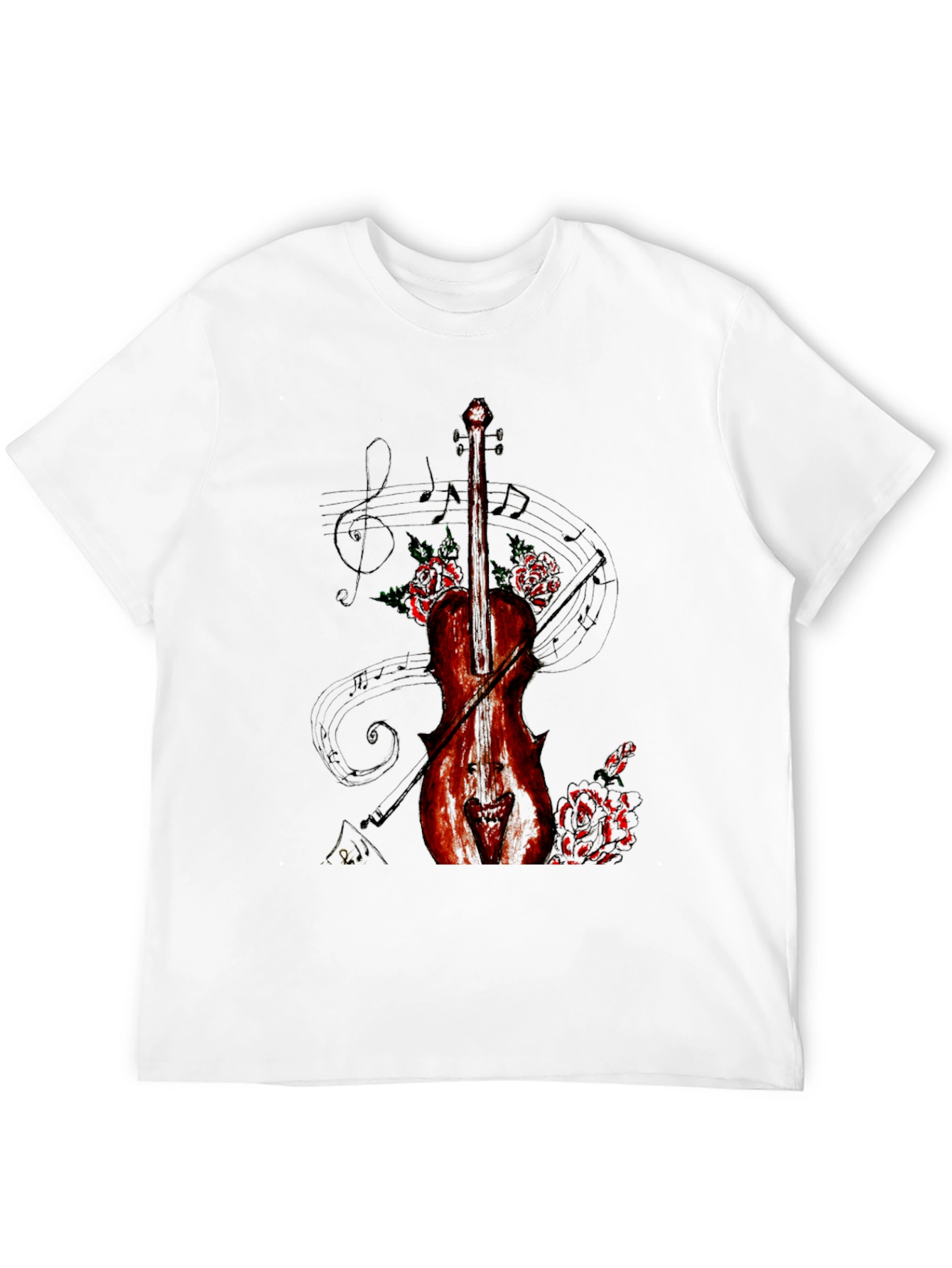 Violin & Roses Graphic Print Black T-Shirt