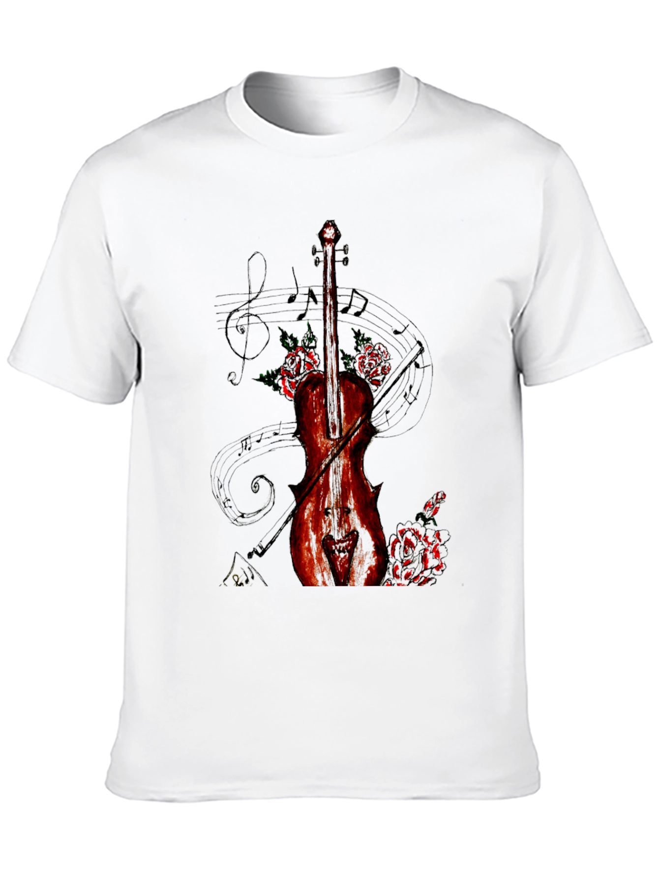 Violin & Roses Graphic Print Black T-Shirt