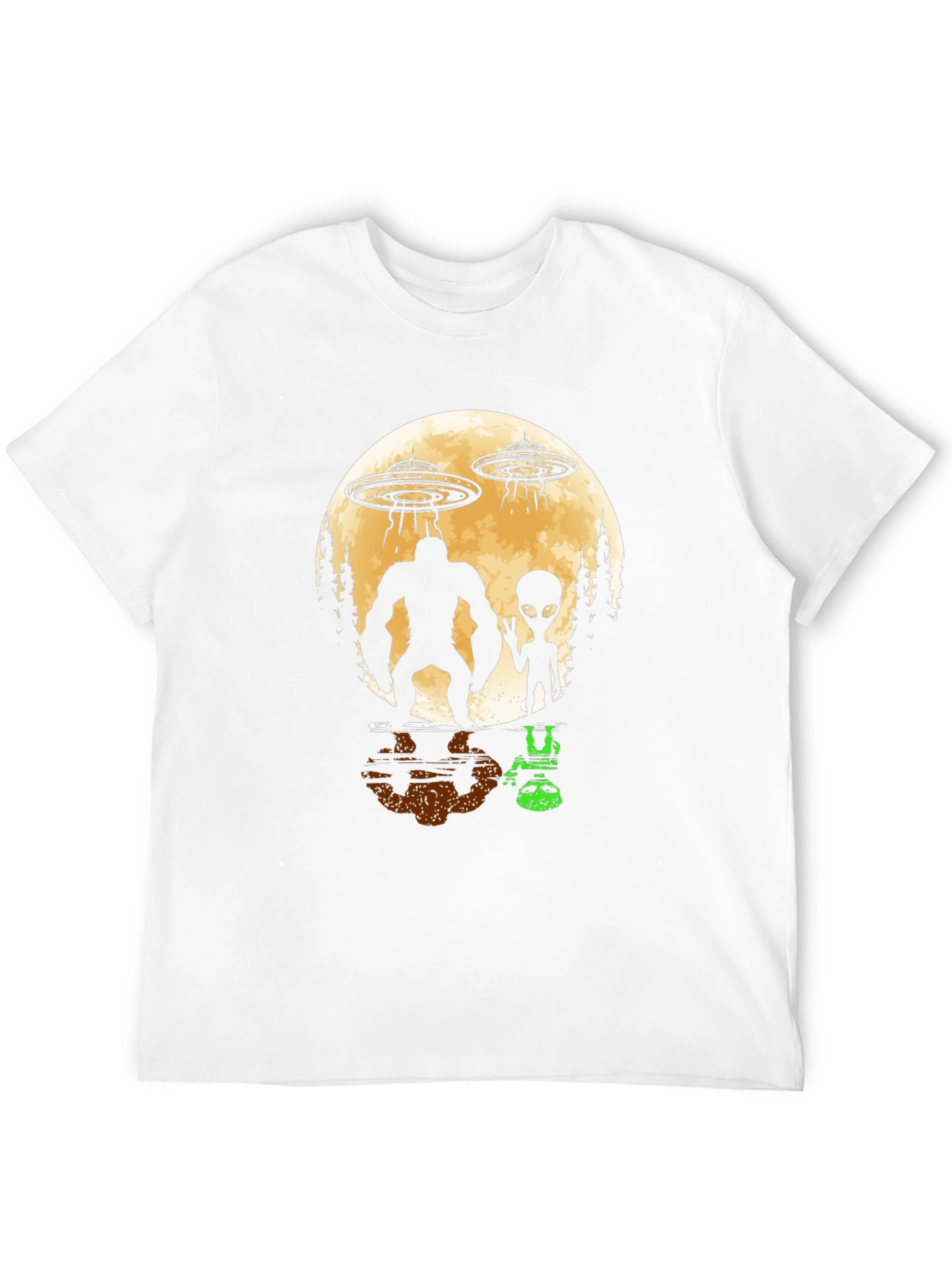 Bigfoot & Alien UFO Graphic Tee - Black