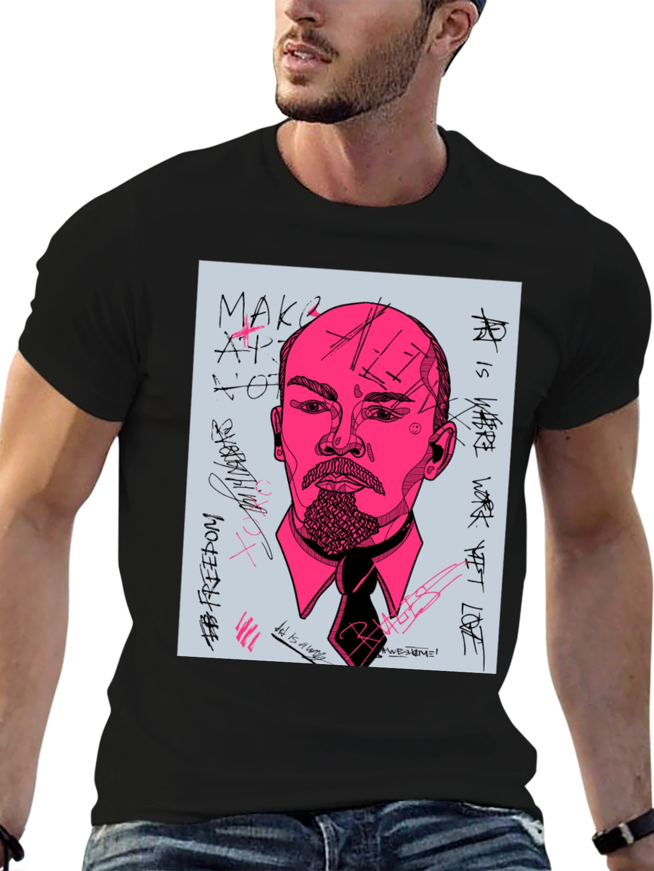 Abstract Lenin Graphic Tee - Mens Black T-Shirt