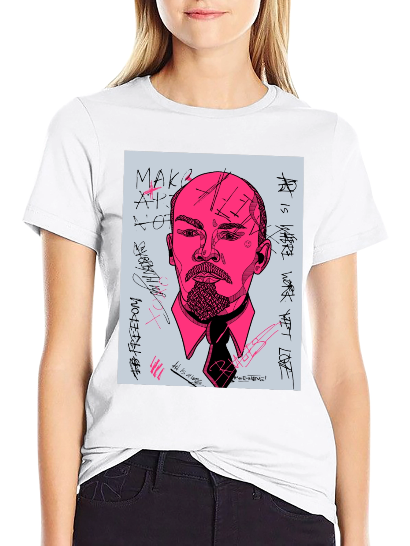 Abstract Lenin Graphic Tee - Mens Black T-Shirt