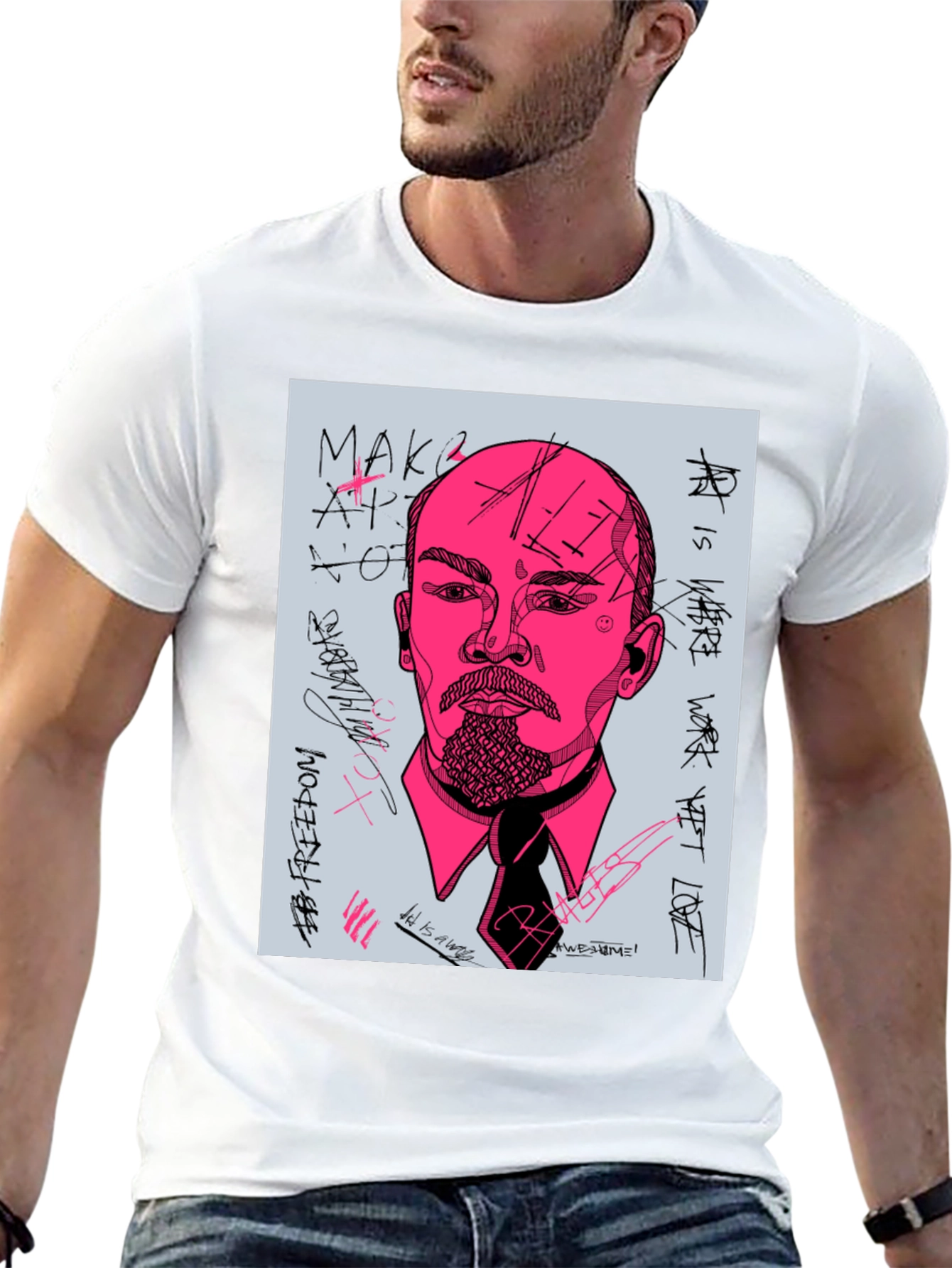 Abstract Lenin Graphic Tee - Mens Black T-Shirt