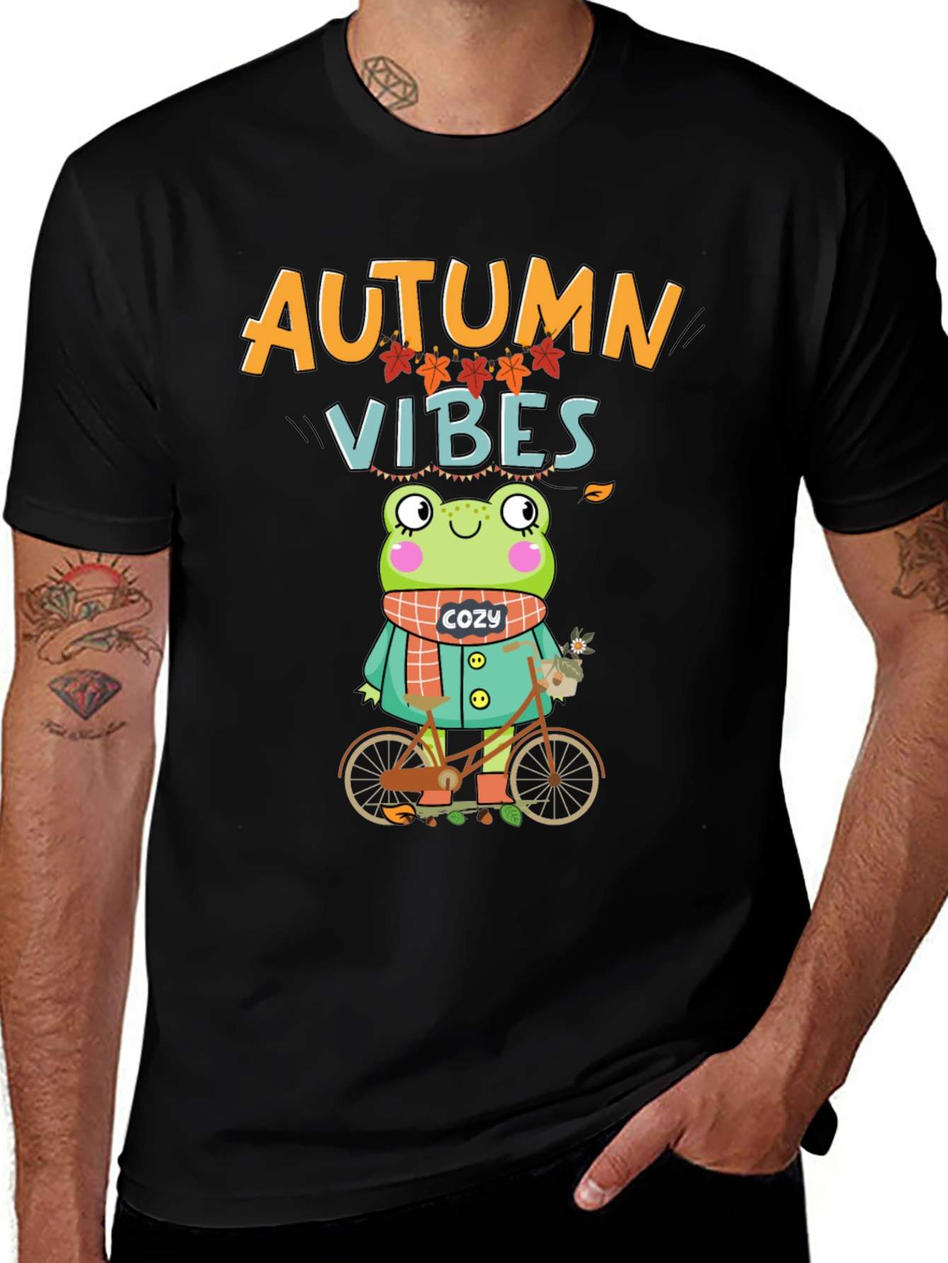 Autumn Vibes Frog On Bicycle T-Shirt