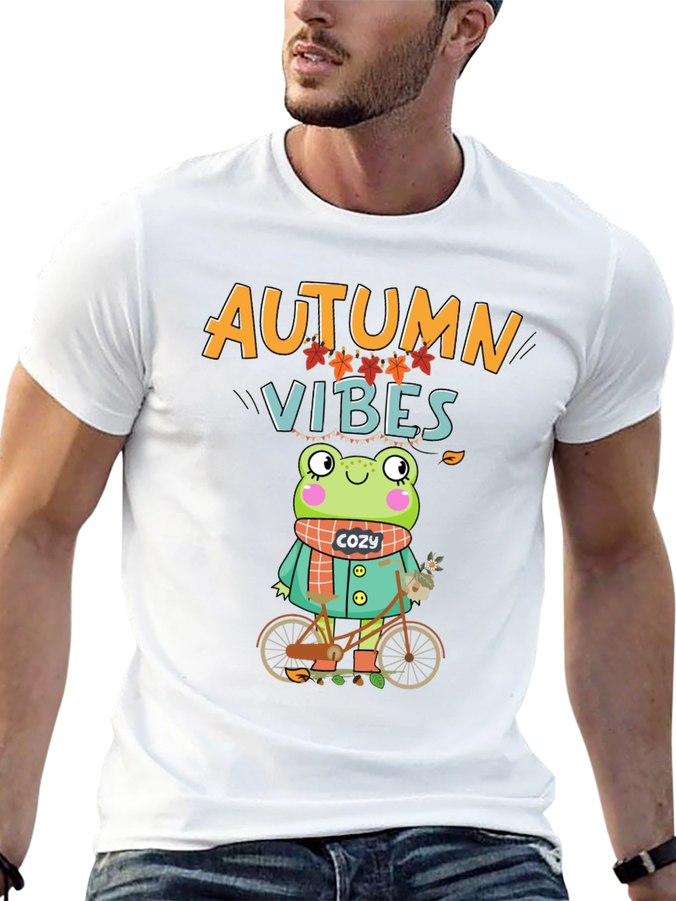 Autumn Vibes Frog On Bicycle T-Shirt