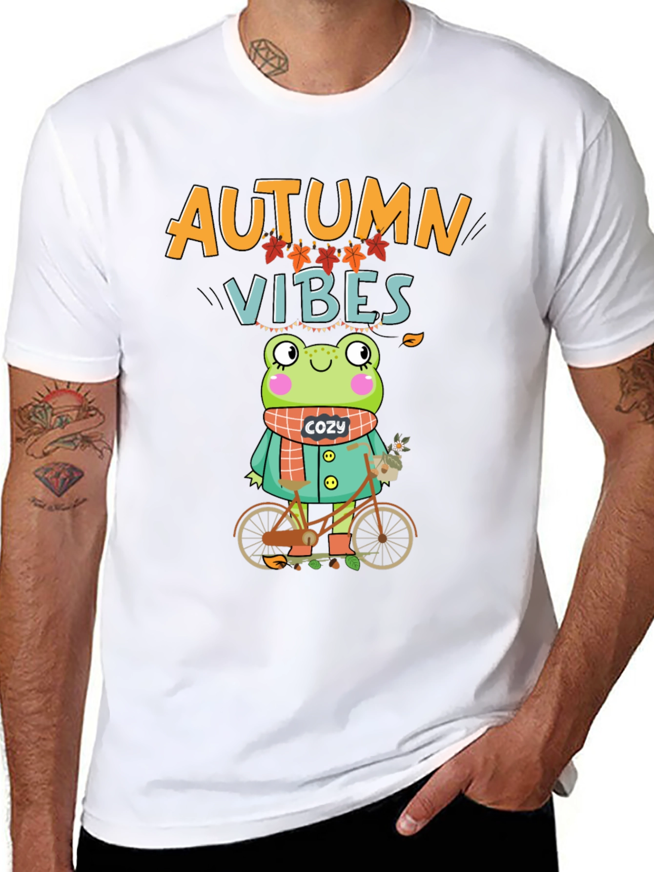 Autumn Vibes Frog On Bicycle T-Shirt