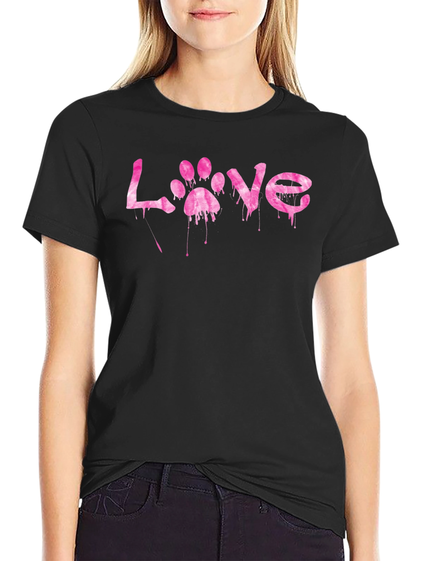 Love Paw Print Graphic Tee - Mens Black T-Shirt