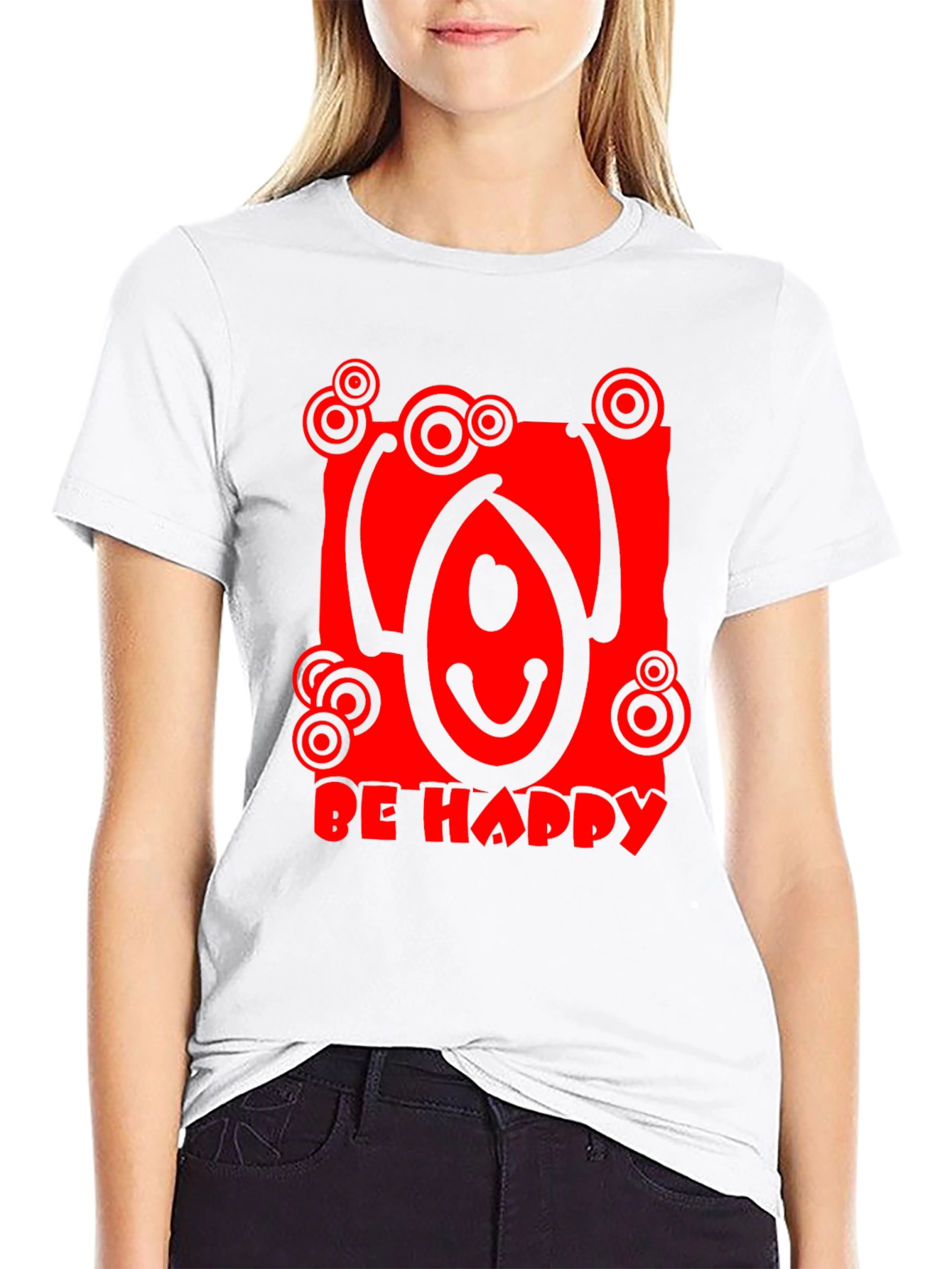 Be Happy Graphic Tee - Black Crew Neck