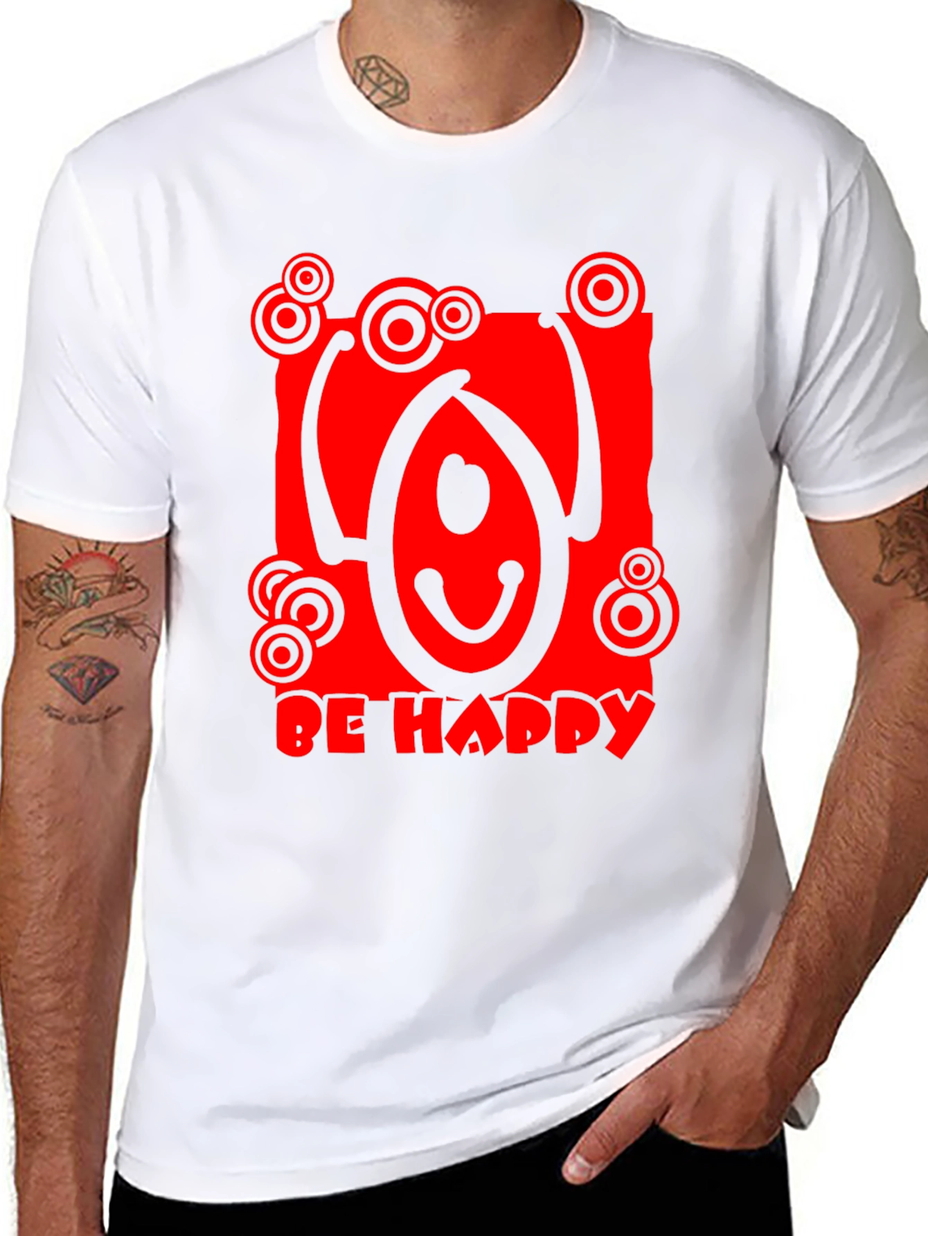 Be Happy Graphic Tee - Black Crew Neck
