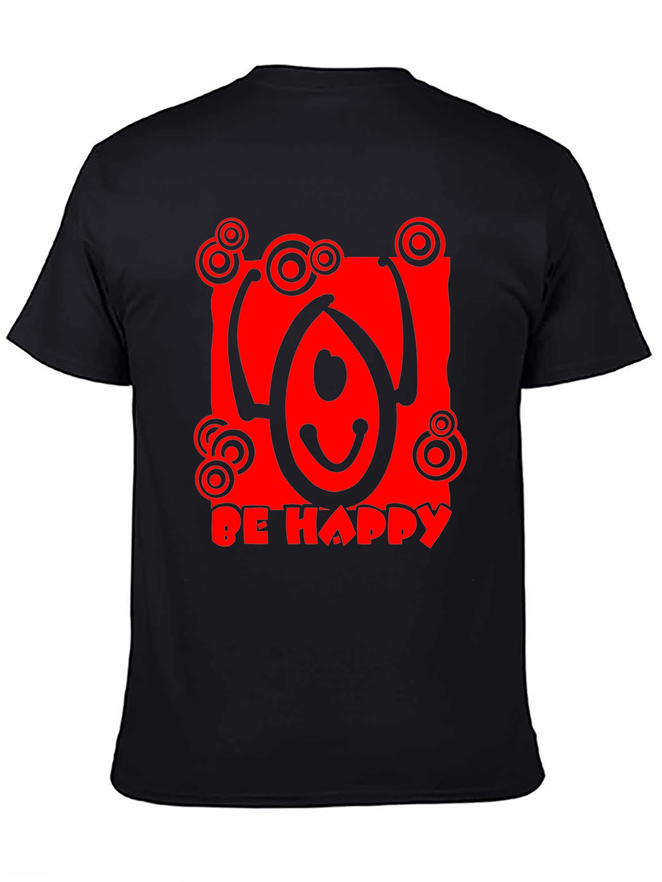Be Happy Graphic Tee - Black Crew Neck