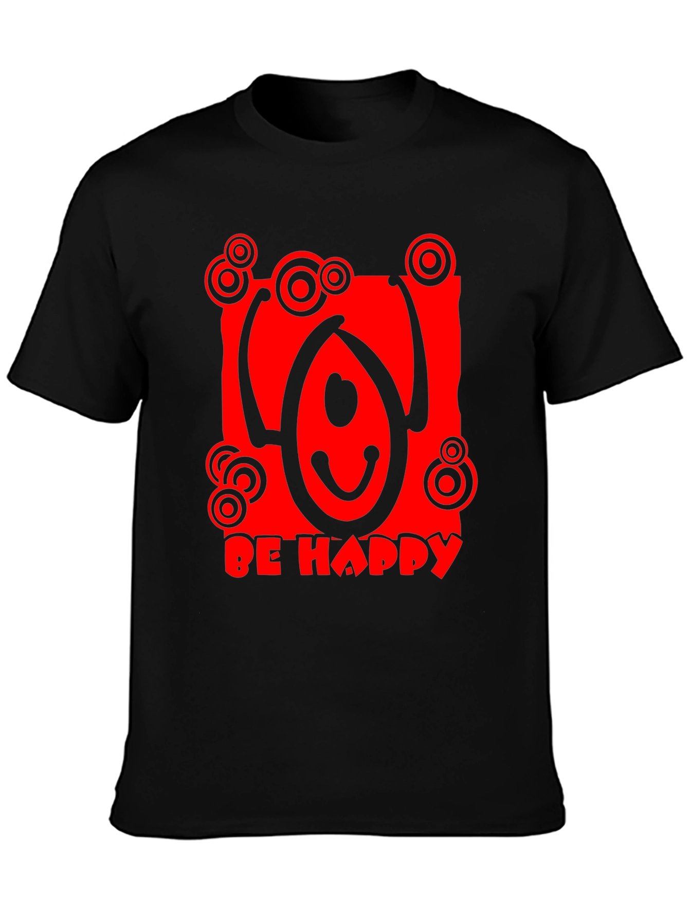 Be Happy Graphic Tee - Black Crew Neck