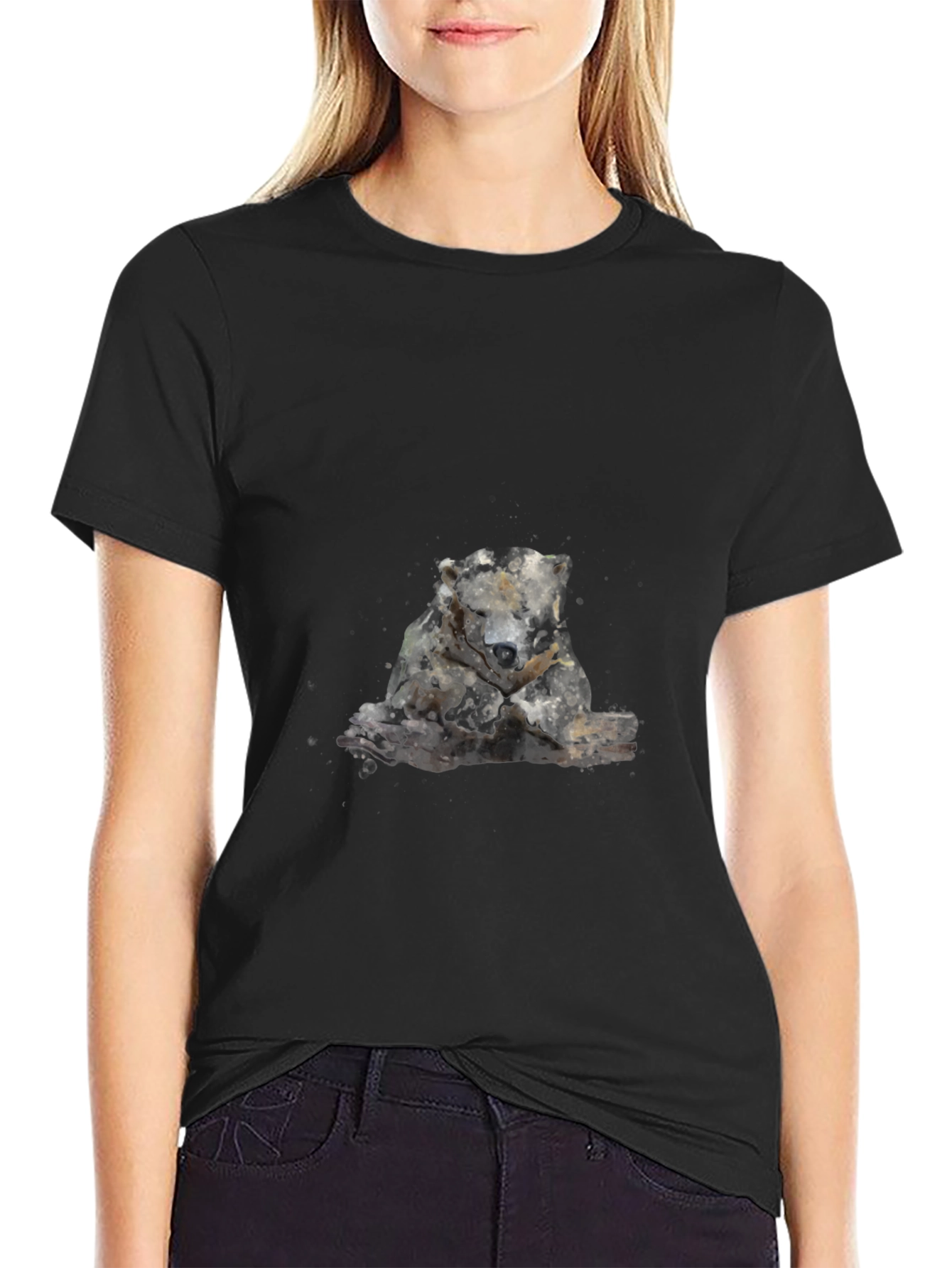 Abstract Bear Graphic Black Tee