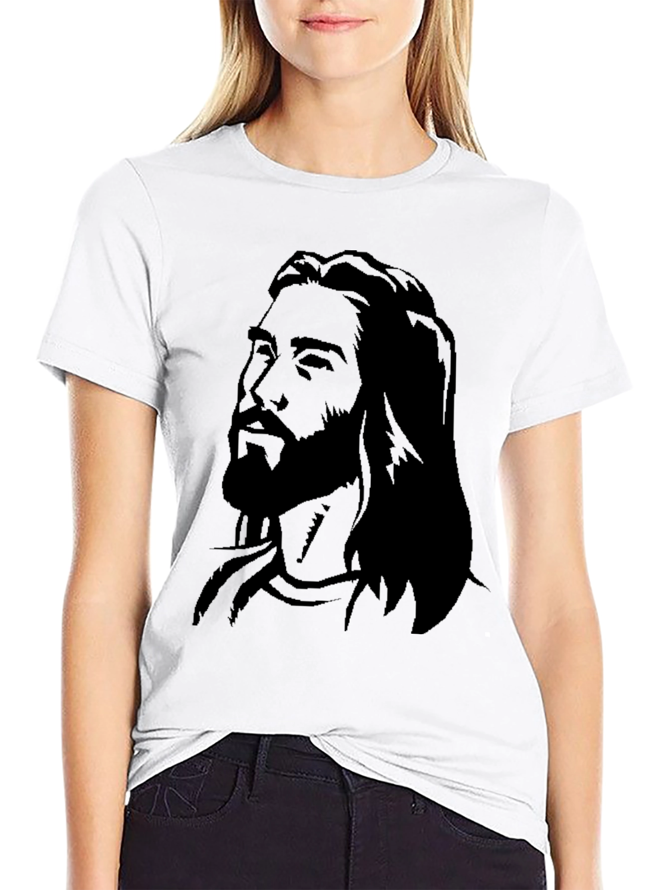 Mens Graphic Black T-Shirt with Jesus Portrait