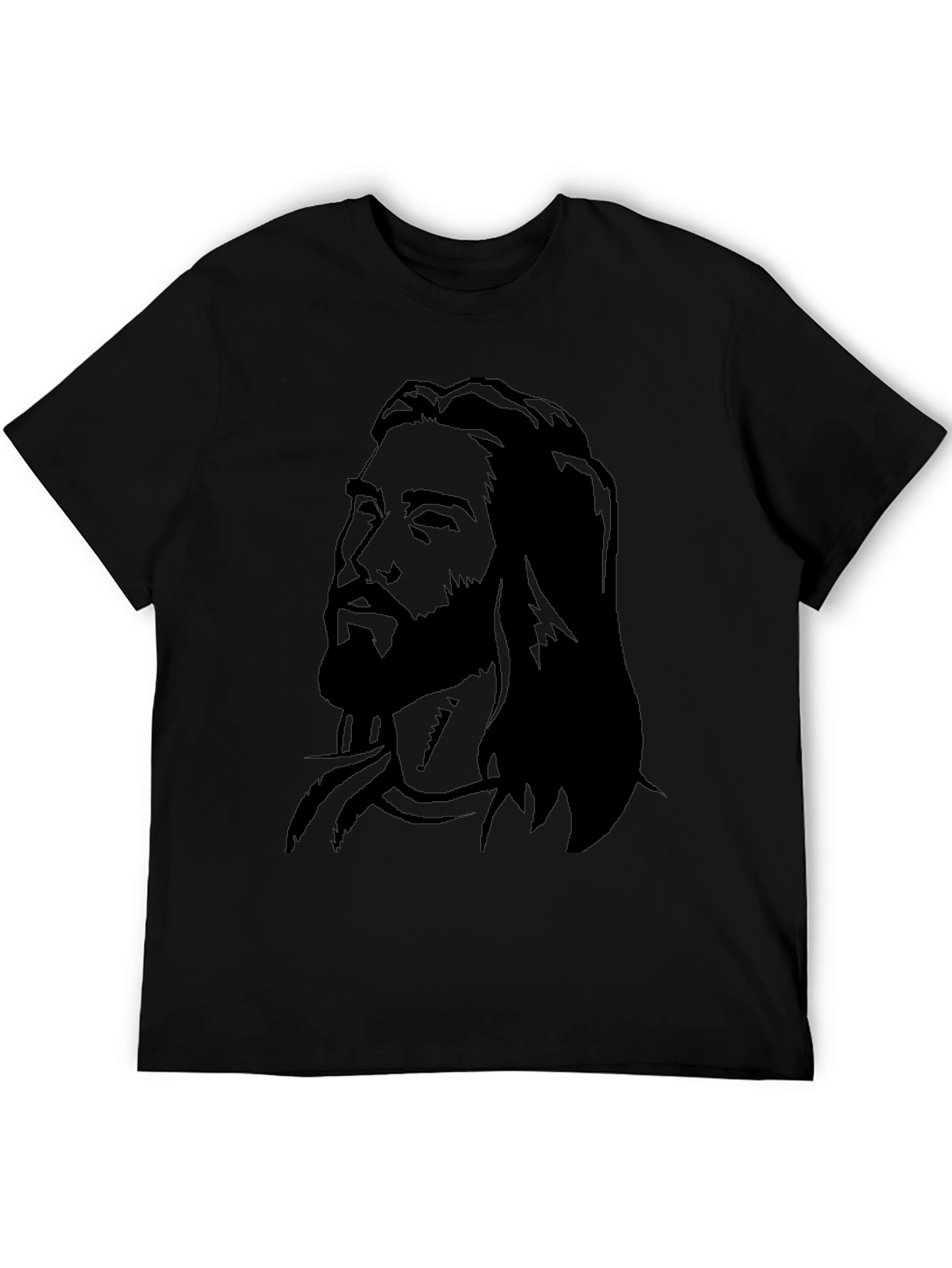 Mens Graphic Black T-Shirt with Jesus Portrait