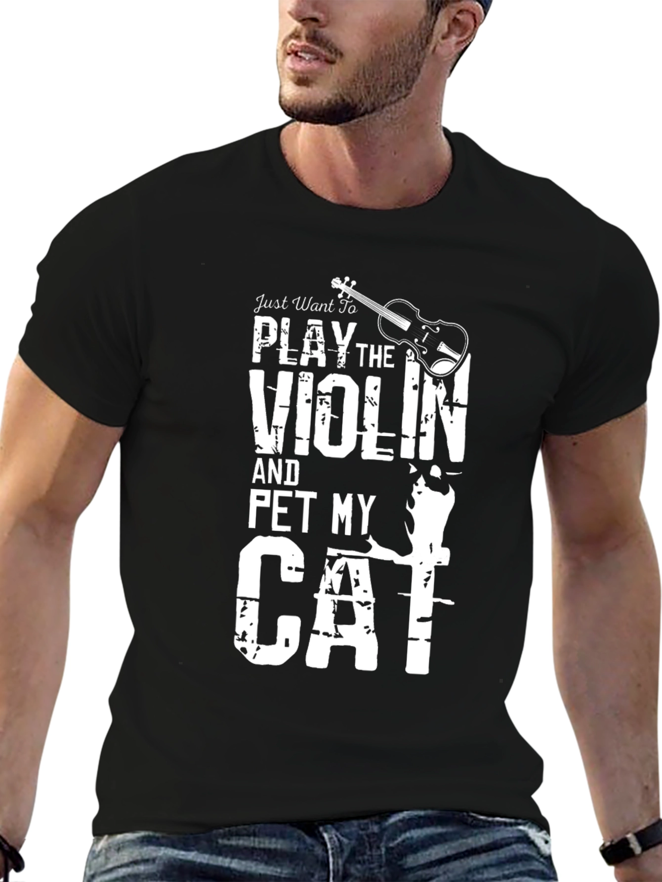 Violin & Cat Lover T-Shirt - Black