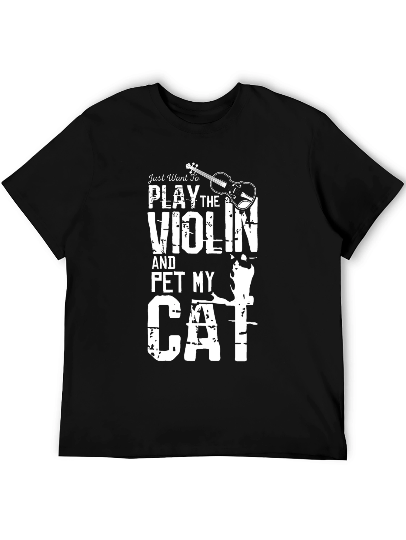 Violin & Cat Lover T-Shirt - Black