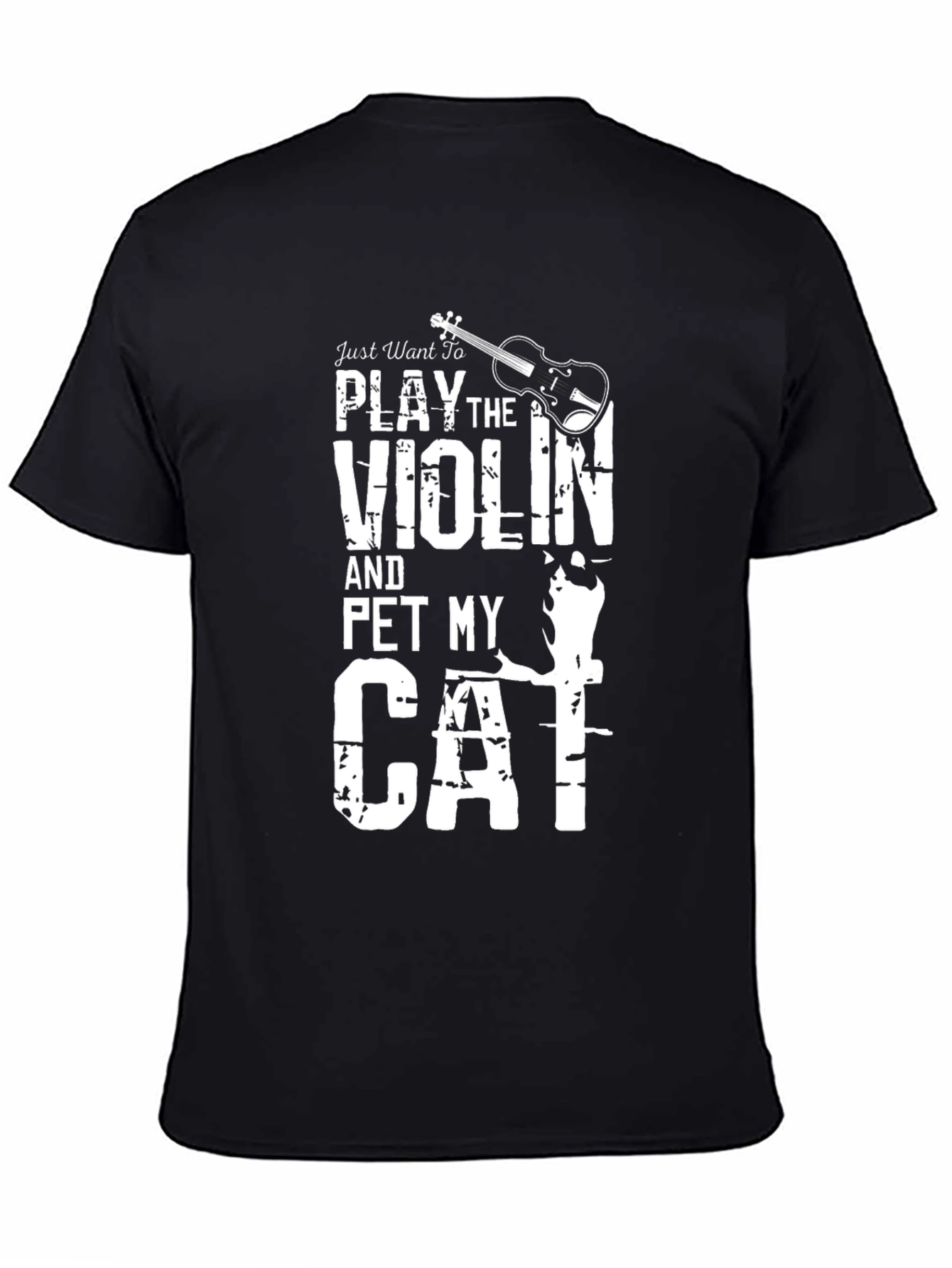 Violin & Cat Lover T-Shirt - Black