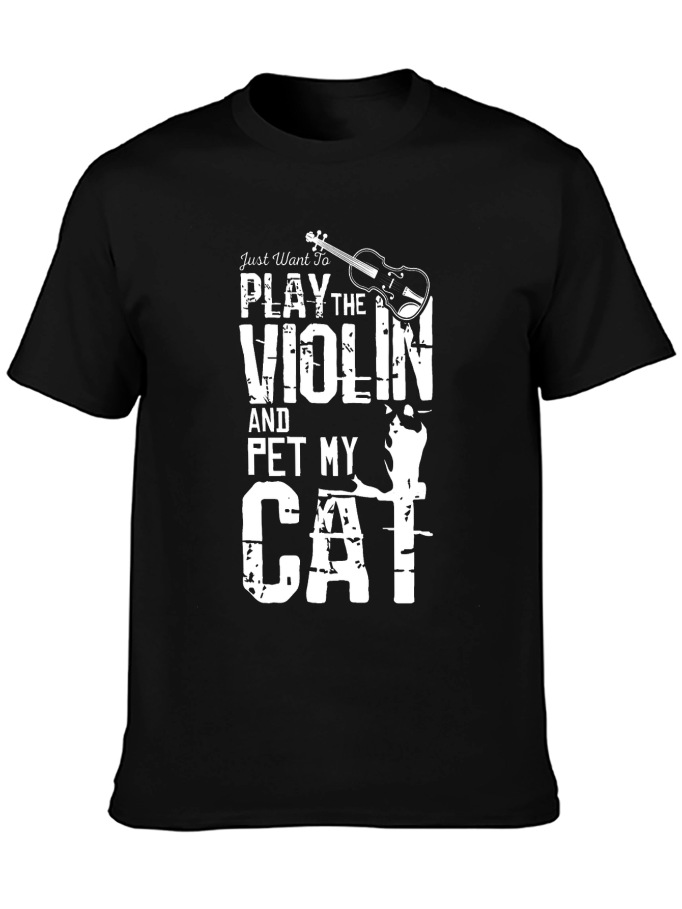 Violin & Cat Lover T-Shirt - Black