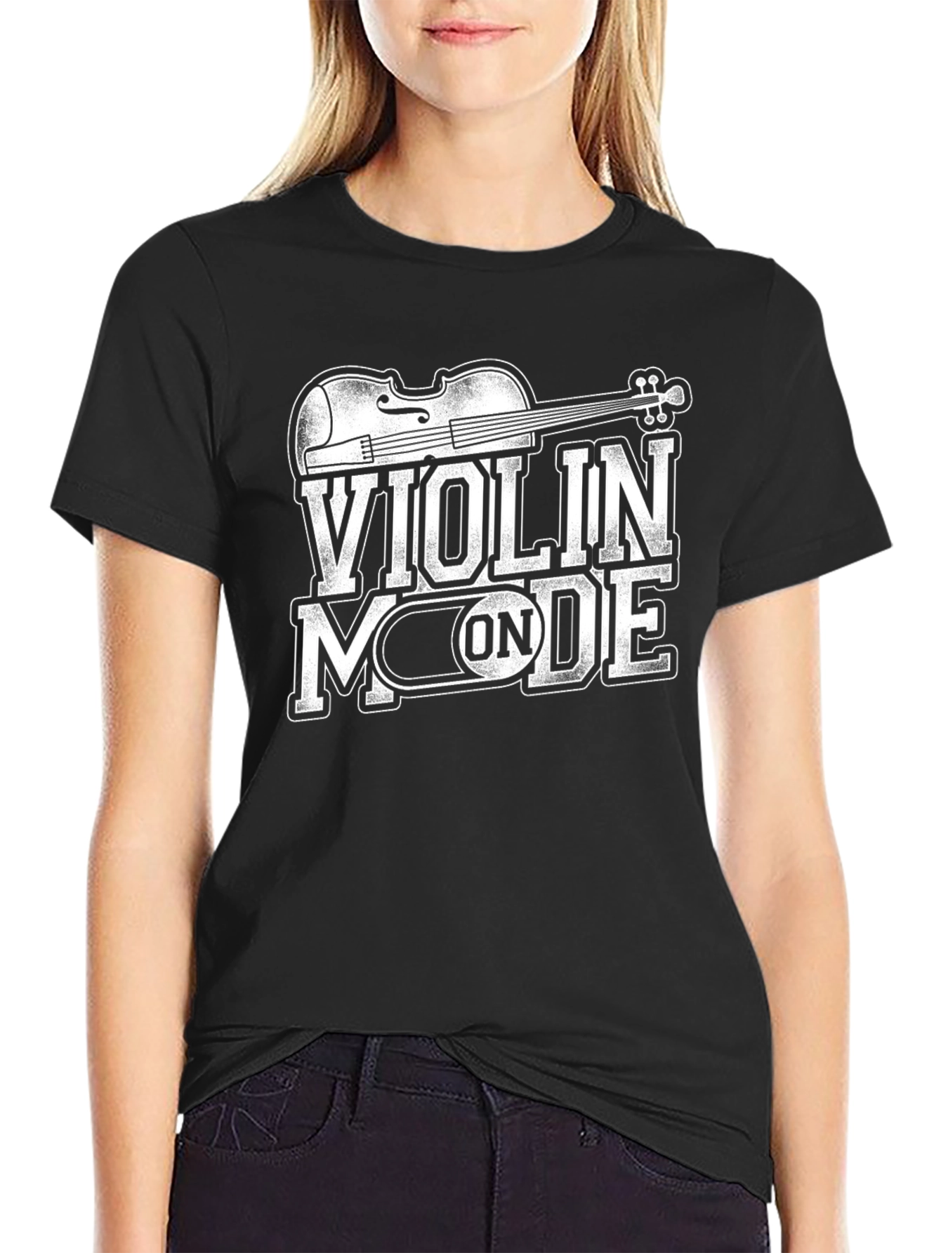Violin Mode On Graphic T-Shirt - Black