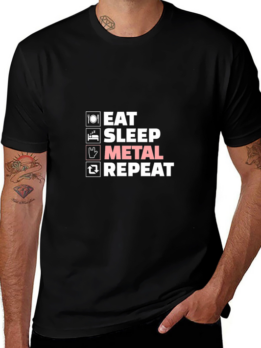 Eat Sleep Metal Repeat T-Shirt - Black Graphic Tee