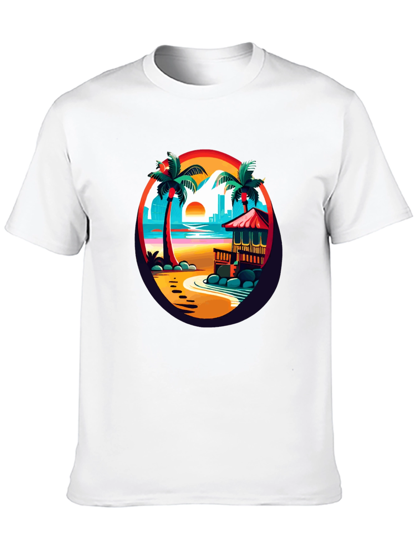 Tropical Beach T-Shirt Sunset Palm Tree Design