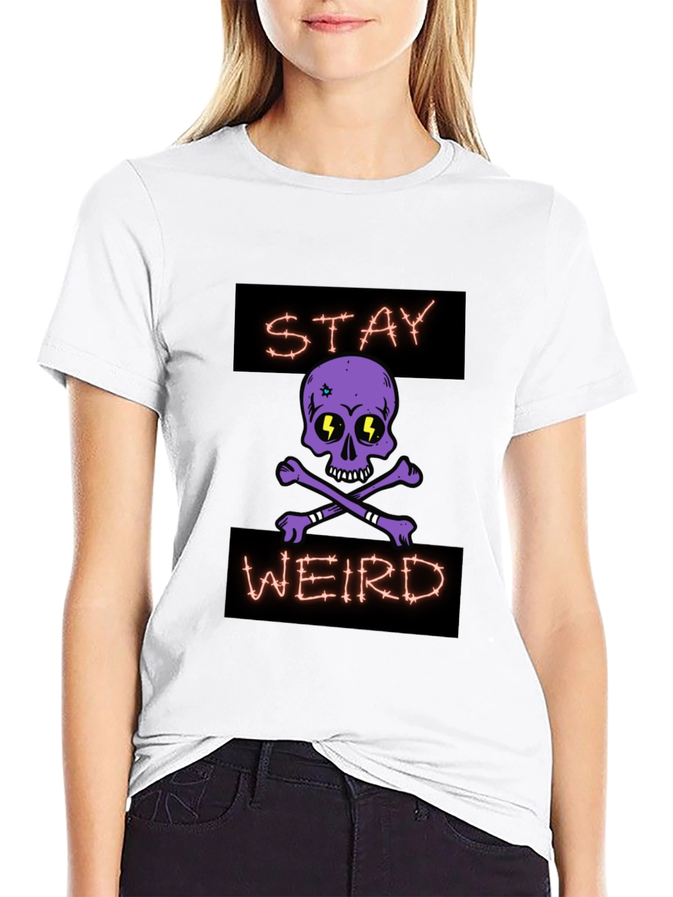 Stay Weird Skull Graphic T-Shirt - Black
