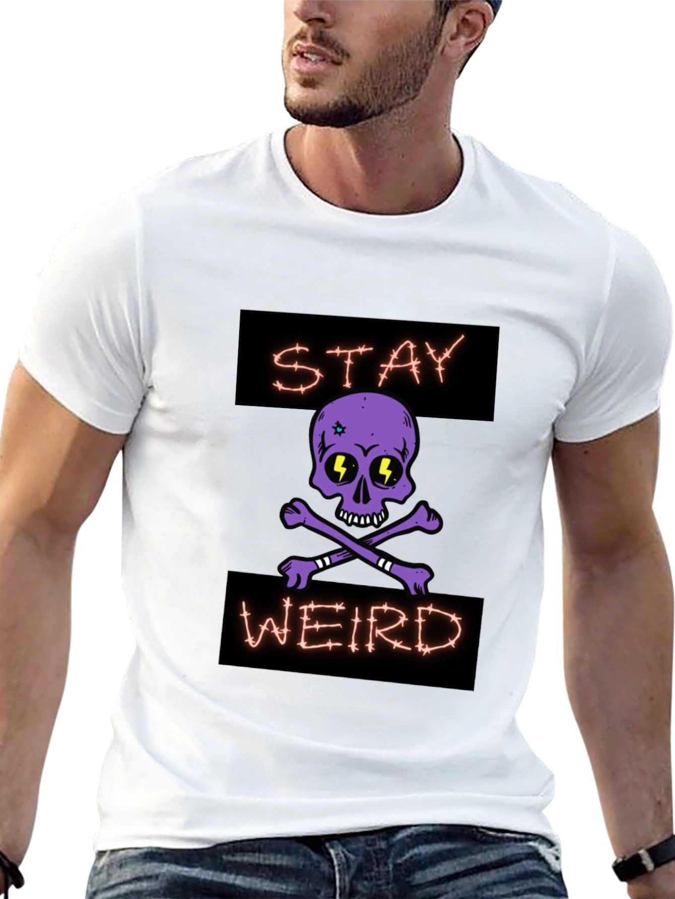 Stay Weird Skull Graphic T-Shirt - Black