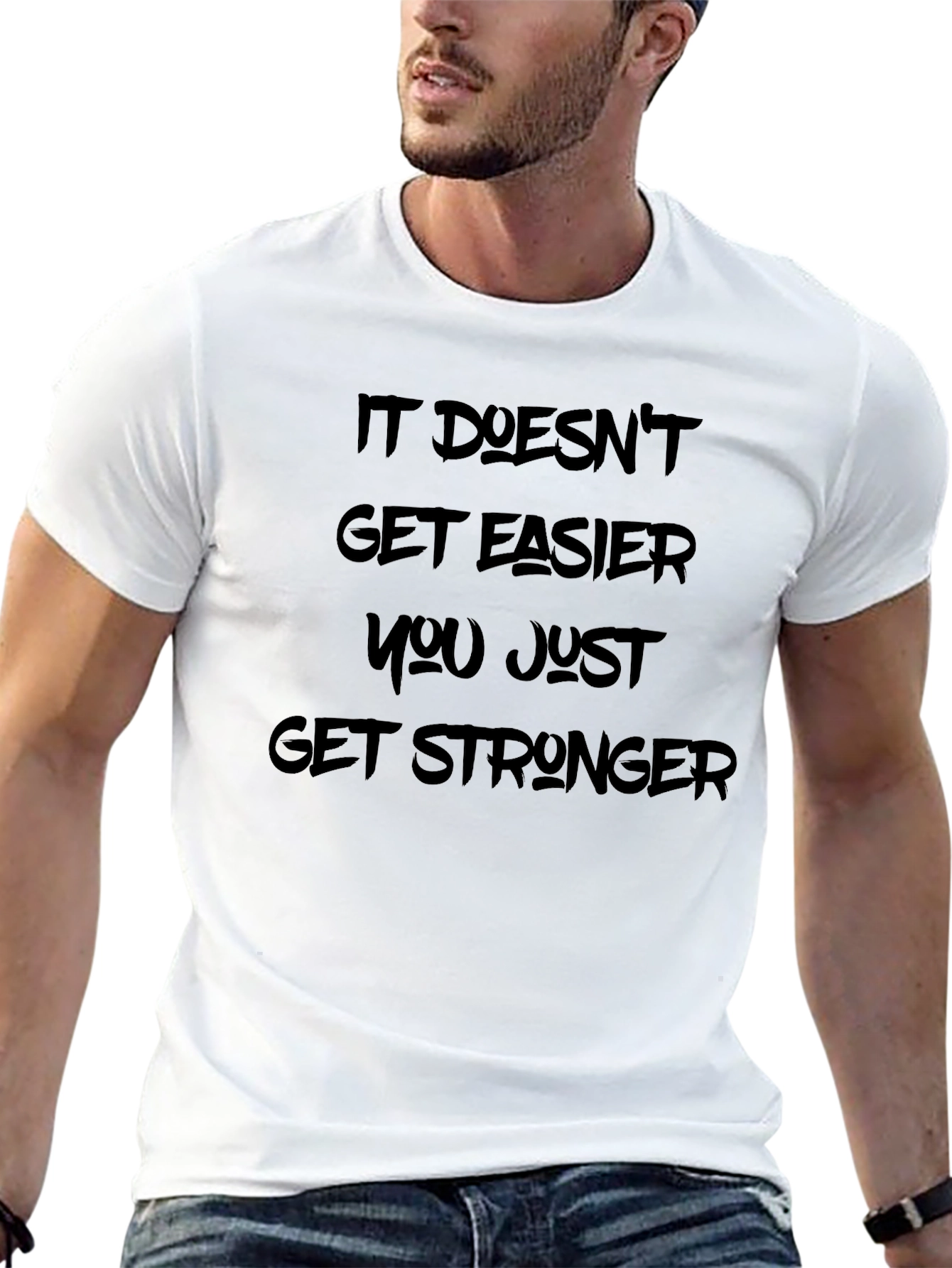 Motivational Black T-Shirt: It Doesnt Get Easier