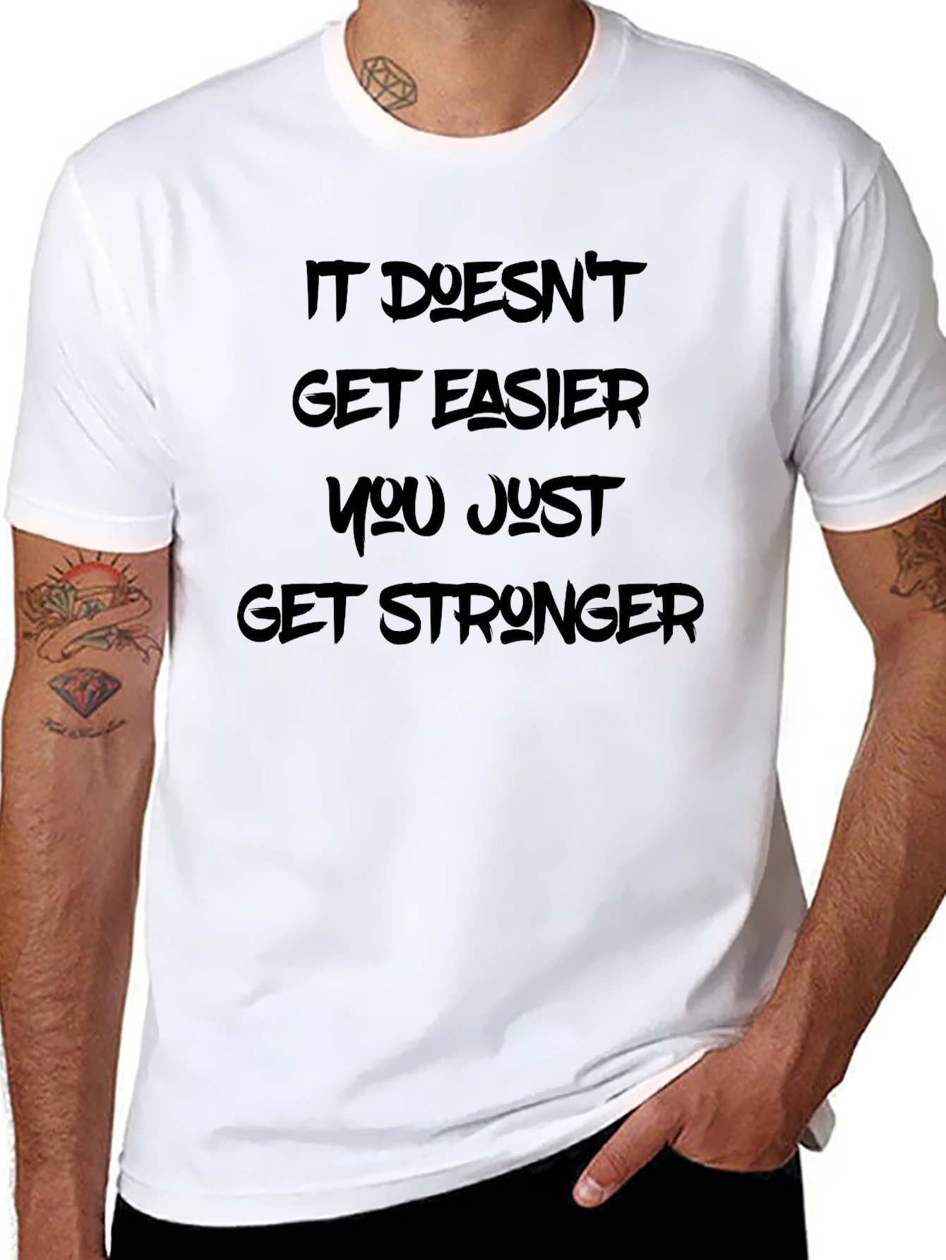 Motivational Black T-Shirt: It Doesnt Get Easier