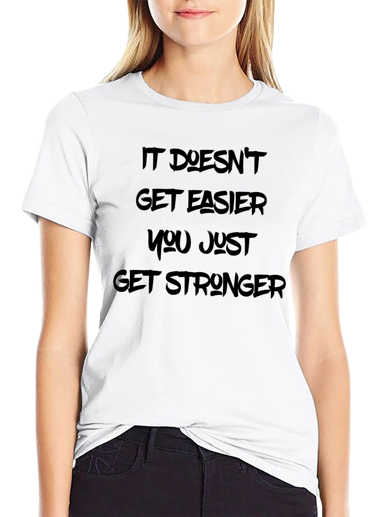Motivational Black T-Shirt: It Doesnt Get Easier