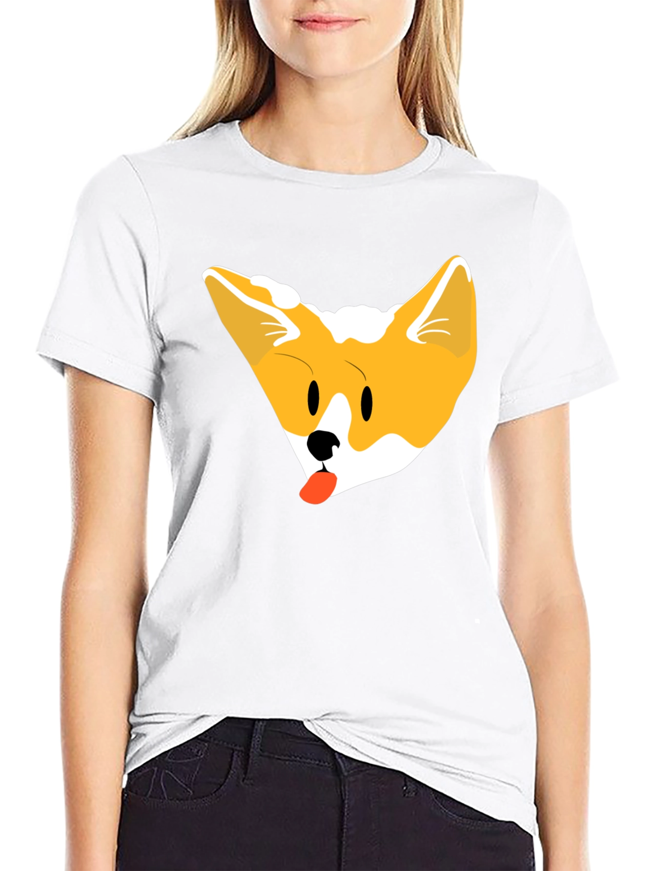 Cute Corgi Face Black T-Shirt