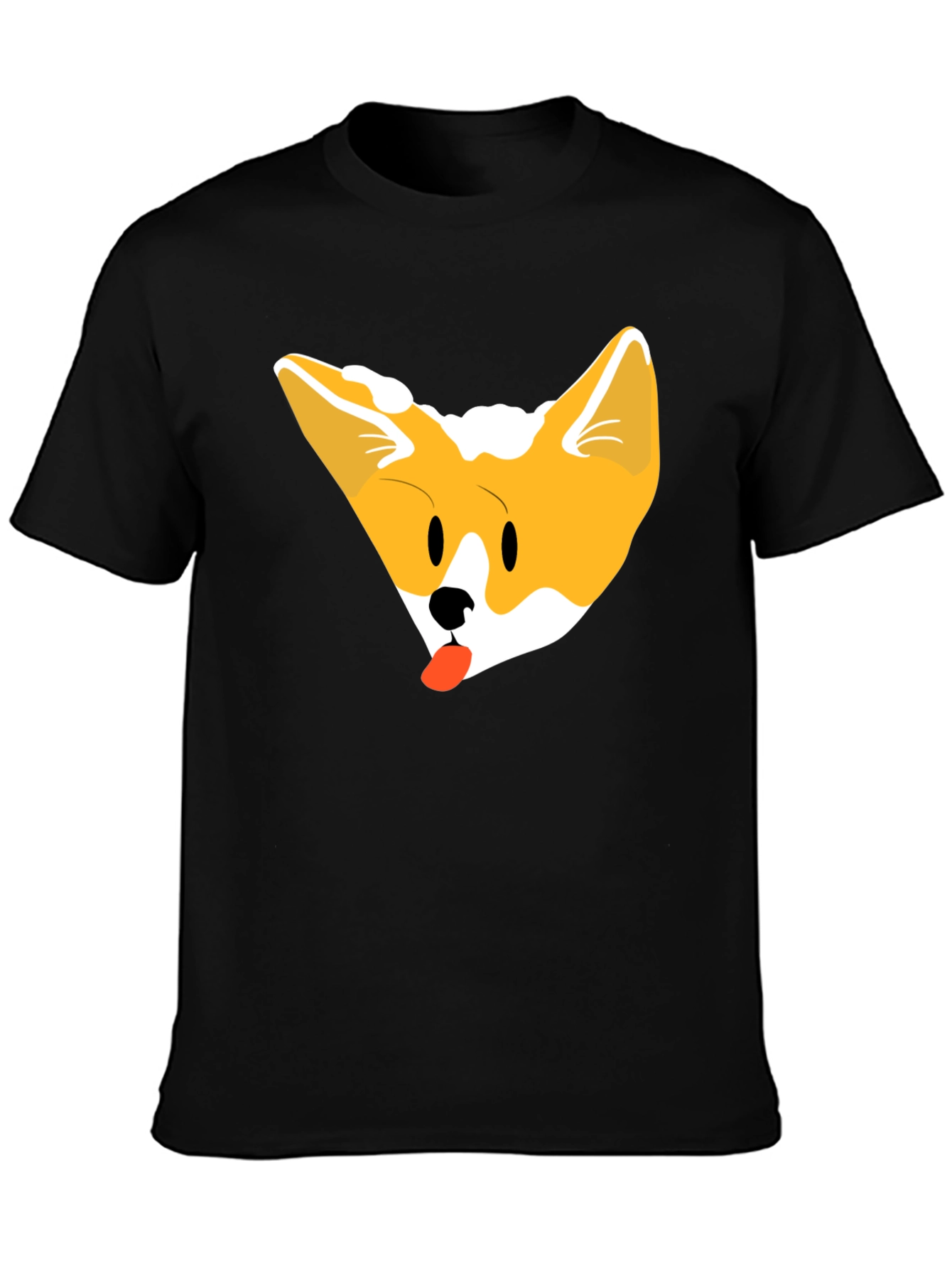 Cute Corgi Face Black T-Shirt