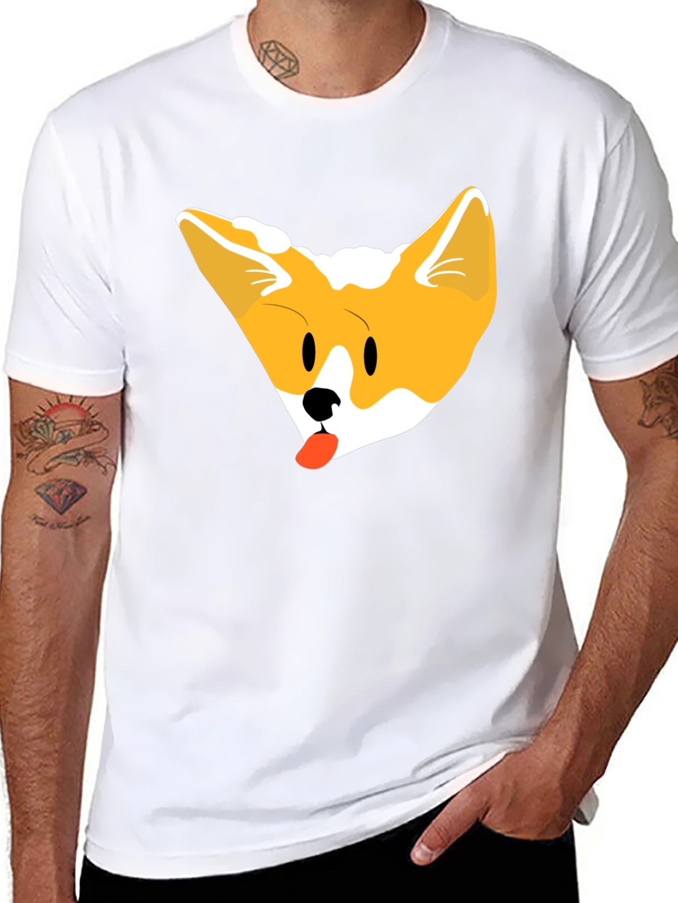 Cute Corgi Face Black T-Shirt