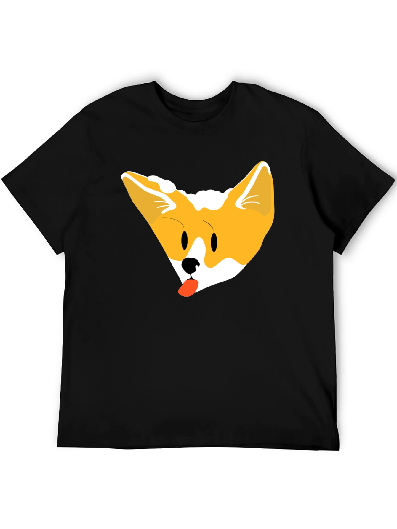 Cute Corgi Face Black T-Shirt